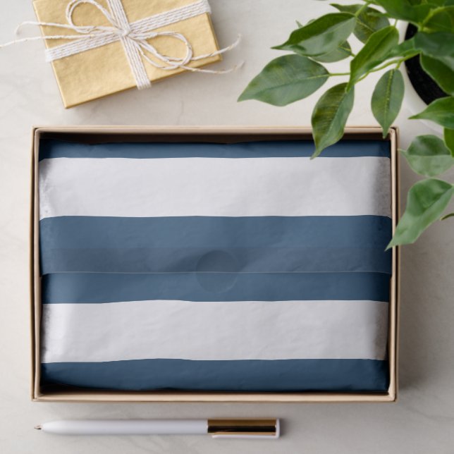Navy Blue Stripes, White Stripes, Striped Pattern Tissue Paper (Gift)