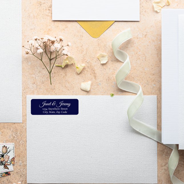 Navy Blue Stylised Name Wedding Return Address Label (In Situ Wedding)