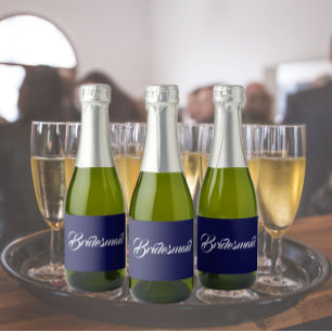 Navy Blue Stylised Script Wedding Bridesmaid Sparkling Wine Label