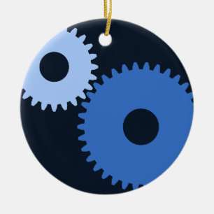 Navy Blue stylish machine cogs Ceramic Tree Decoration