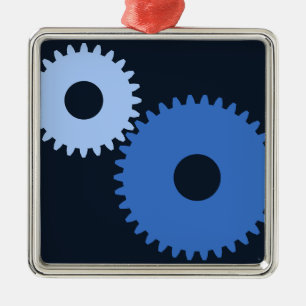 Navy Blue stylish machine cogs Metal Ornament
