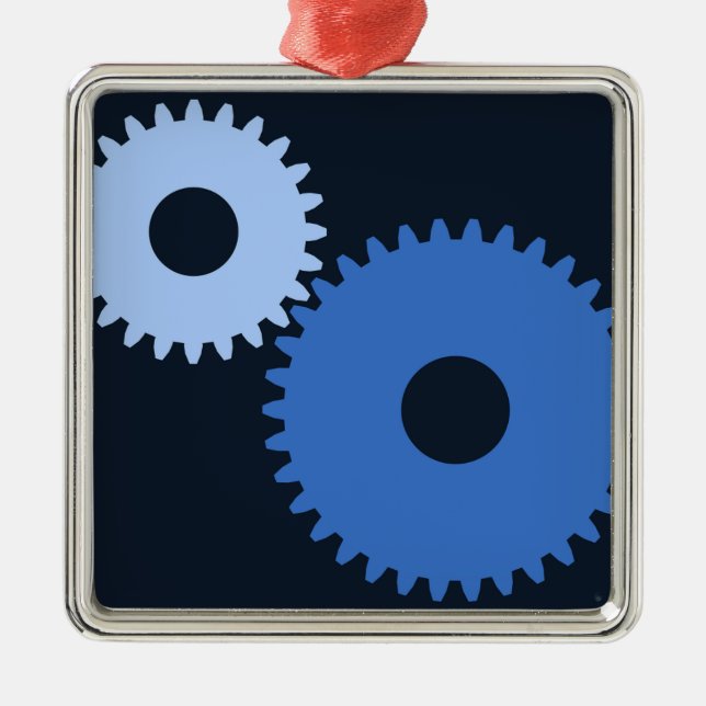 Navy Blue stylish machine cogs Metal Ornament (Front)
