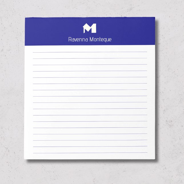 Navy Blue Stylish Personalized Monogram Name Lined Notepad (Creator Uploaded)