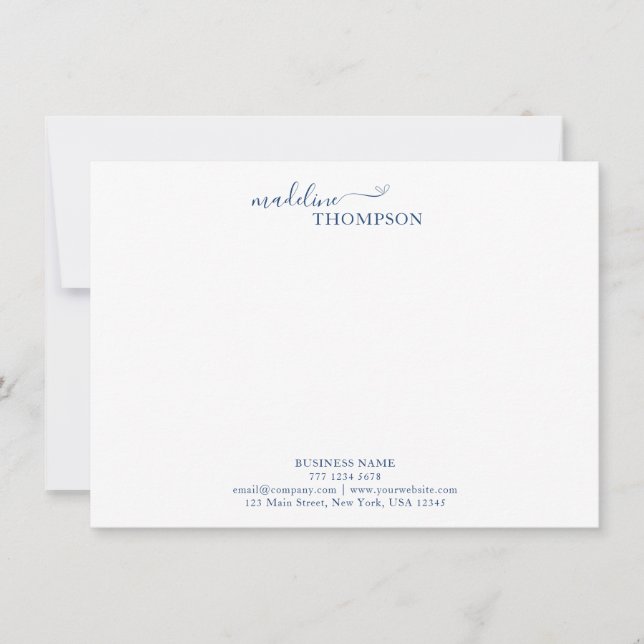 Navy Blue Stylish Script Typography Business Card (Front)