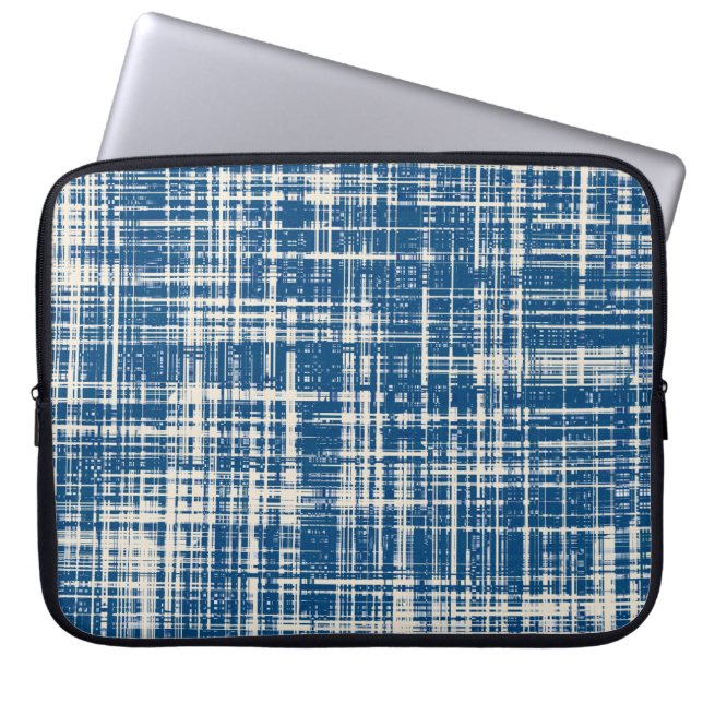 Navy Blue Stylish Stripe Pattern Laptop Sleeve (Front)