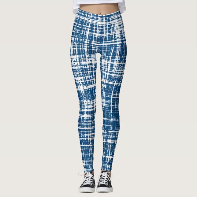 Navy Blue Stylish Stripe Pattern Leggings (Front)