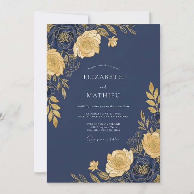 Navy Blue Sublime Evening Wedding Invitation (Front)