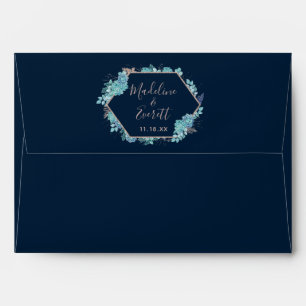 Navy Blue Succulents & Rose Gold Wedding Monogram Envelopes