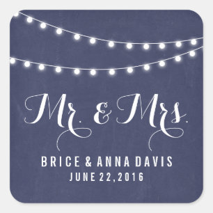 Navy Blue Summer String Light Wedding Stickers