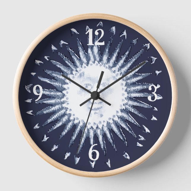 Navy Blue Sun Starburst Antique Anthropomorphic Clock (Front)
