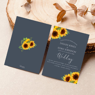 Navy Blue Sunflower Boho Wedding Invitation