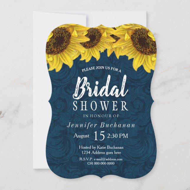 Navy Blue Sunflower Bridal Shower Invitation (Front)