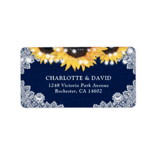 Navy Blue Sunflower Burlap Lace Address Labels