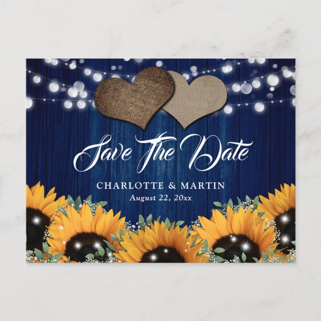 Navy Blue Sunflower Eucalyptus Baby's Breath Announcement Postcard (Front)