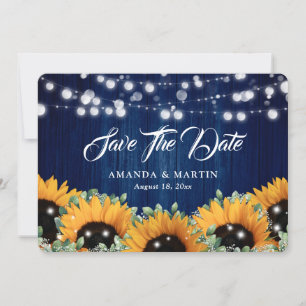 Navy Blue Sunflower Eucalyptus Baby's Breath Save The Date