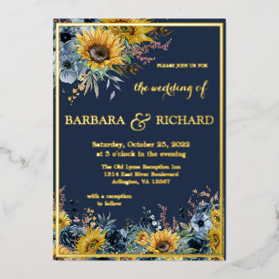 Navy Blue Sunflower Floral Wedding Gold