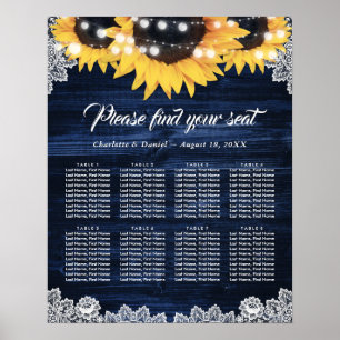 Navy Blue Sunflower Lace Wedding Seating Chart 8