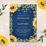 Navy Blue Sunflower Lights Rustic Wedding Invitation<br><div class="desc">These wedding invitations feature a watercolor floral border of sunflowers,  baby's breath flowers and foliage on a navy blue wood background with glowing string lights. Personalise them with your own text. Please visit our store to see the full range of items that you can personalise for your wedding.</div>