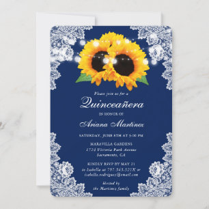 Navy Blue Sunflower Quinceañera Invitation