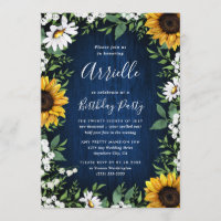 Navy Blue Sunflower Rustic Country Birthday Party