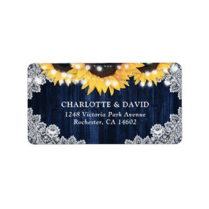 Navy Blue Sunflower Rustic Wedding Address Labels