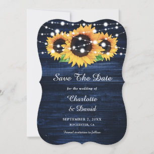 Navy Blue Sunflower Rustic Wood String Lights Save The Date