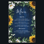 Navy Blue Sunflower Rustic Wood Wedding Menu Cards<br><div class="desc">Design features a navy blue barn wood background decorated with watercolor daisies,  sunflowers,  greenery,  eucalyptus,  baby's breath,  and lily of the valley.
You can use the template as is or add more meals,  desserts and more. This template is fully customisable.</div>