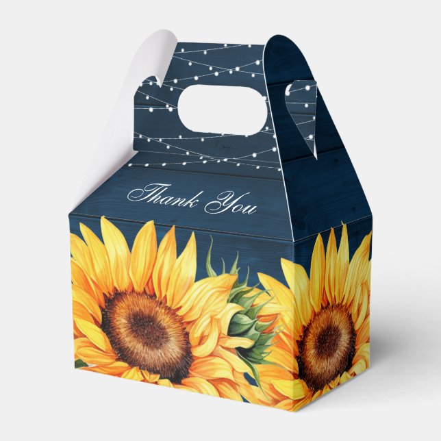 Navy Blue Sunflower Rustic Wood Wedding Thank You Favour Box (Front Side)