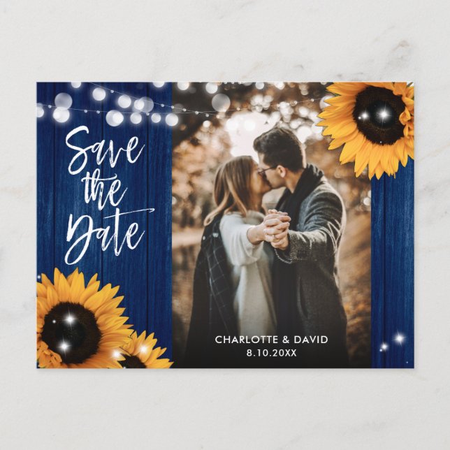 Navy Blue Sunflower Save The Date Photo Postcard (Front)