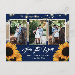 Navy Blue Sunflower Save The Date Photo Postcards