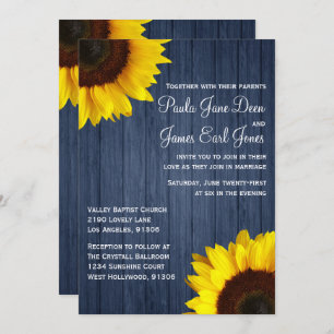 Navy Blue & Sunflower Wedding Invitation