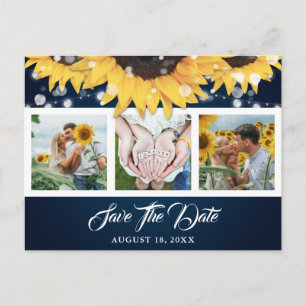 Navy Blue Sunflower Wedding Photo Save The Date Announcement Postcard