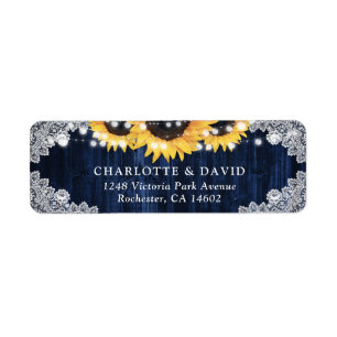 Navy Blue Sunflower Wedding Return Address Labels