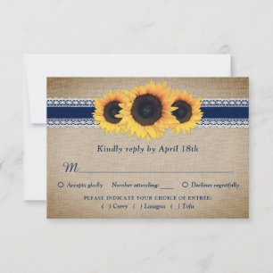Navy Blue Sunflower Wedding RSVP Card Meal Choice