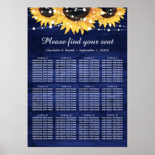 Navy Blue Sunflower Wedding Seating Chart 12