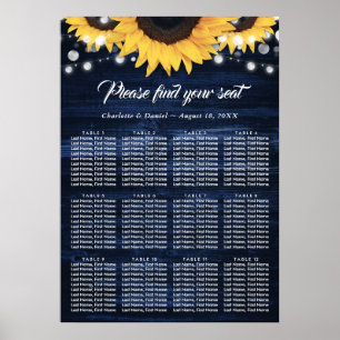 Navy Blue Sunflower Wedding Seating Chart 12