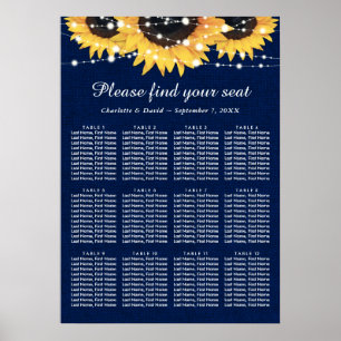 Navy Blue Sunflower Wedding Seating Plan 12 Poster