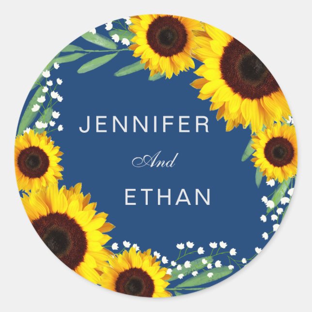 Navy Blue Sunflower Wedding Sticker (Front)