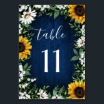 Navy Blue Sunflower Wedding Table Number Cards<br><div class="desc">Navy Blue Sunflower Wedding Table Number Cards  - feature a navy blue barn wood background decorated with watercolor daisies,  sunflowers,  greenery,  baby's breath,  and lily of the valley.</div>