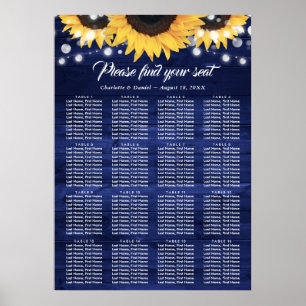 Navy Blue Sunflower Wedding Table Plan 16 Poster