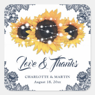 Navy Blue Sunflower Wedding Thank You Stickers