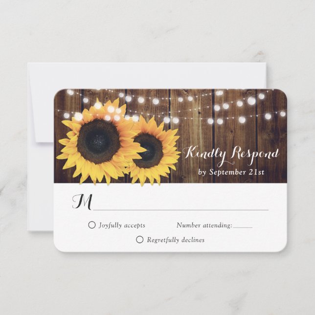 Navy Blue Sunflower Wood RSVP Card Meal Choice (Front)