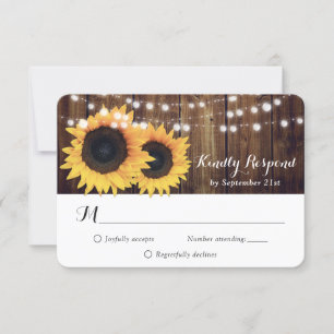 Navy Blue Sunflower Wood RSVP Card Meal Choice