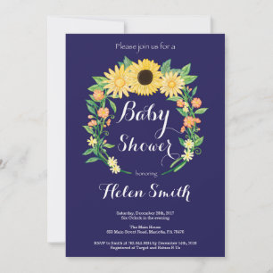 Navy Blue Sunflowers Baby Shower Invitation