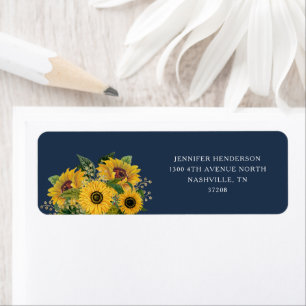 Navy Blue Sunflowers Wedding Return Address Return Address Label