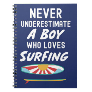 Navy Blue Surfer Gifts For Kids Boys Surfing Surf Notebook