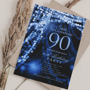 Navy Blue Surprise 90th Birthday Party Invitation