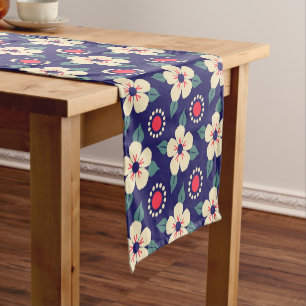 Navy Blue Table Runner with Cream Flowers