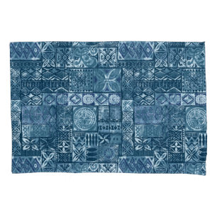 Navy Blue Tapa: Tribal Fabric Abstract Pillowcase