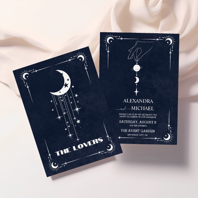 Navy Blue Tarot The Lovers Wedding Invitation (Creator Uploaded)